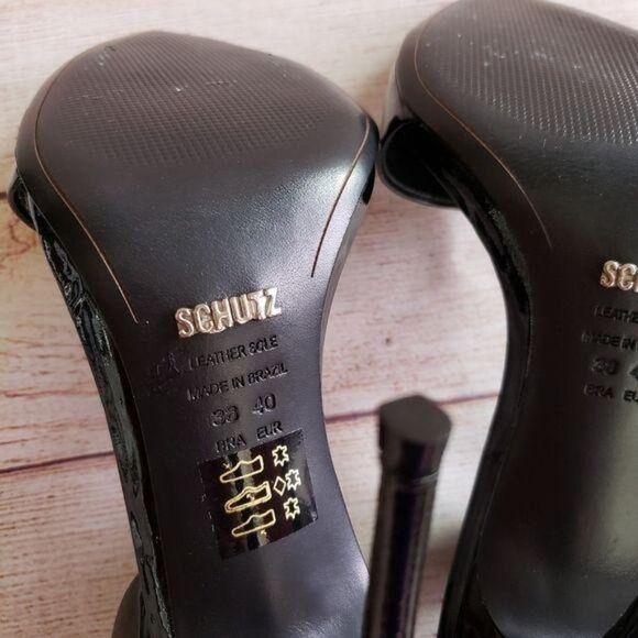 SCHUTZ Patent Leather Slingback Pointy Toe Stiletto Heels Black Women's Size 40 - Picture 8 of 10